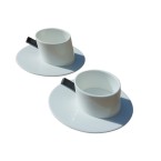 Alessi Presto set of two Mocha espresso cups with saucers