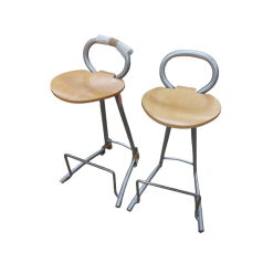 Bonaldo set of 2 high bar stools, beech seat & grey frame, ex display