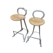 Bonaldo set of 2 high bar stools, cantilevered plywood seat, grey tubular frame