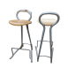 Bonaldo set of 2 high bar stools, cantilevered plywood seat, grey tubular frame